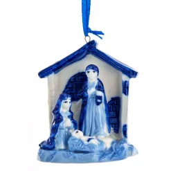 Kurt Adler 3" Blue Delft Porcelain Manger Christmas Ornament J7428 Discount