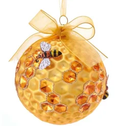 Kurt Adler 3.5" Gold Faceted Honeycomb Bee Glass Christmas Ornament T2702 Discount