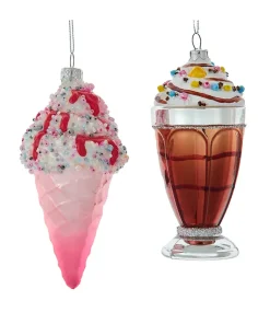 Kurt Adler 5.25" Ice Cream or Soda Float Glass Christmas Ornaments T3585 Clearance