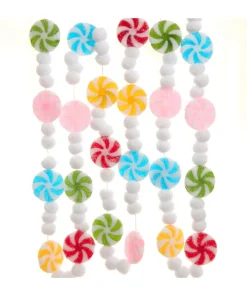 Kurt Adler 6' Peppermint Candy Frosted With Pom Poms Christmas Tree Garland D4597 Best