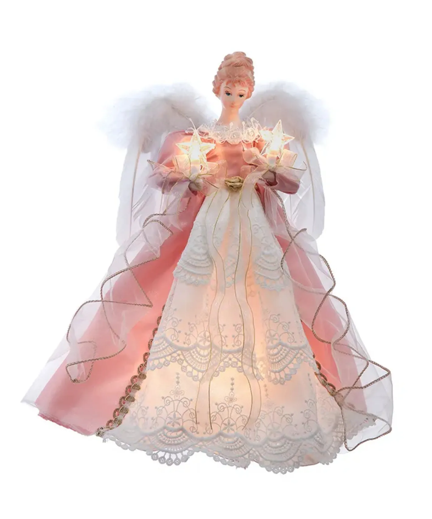 Kurt Adler 14" Pink & Ivory Angel Christmas Tree Topper UL2252 Outlet