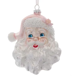 Kurt Adler 6" Pink and Silver Santa Head Glass Christmas Ornament T2802 Outlet