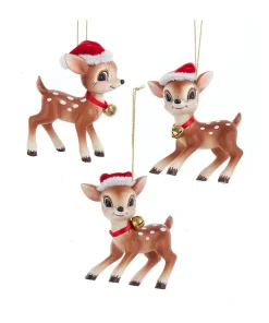 Kurt Adler 3.5" Set of 3 Deer With Christmas Hat Ornaments TD1765 Outlet