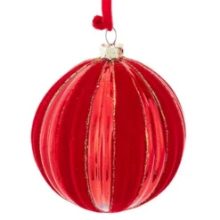 Kurt Adler Red Flocked and Gold Glitter Christmas Ornament D4744