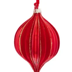 Kurt Adler Red Flocked and Gold Glitter Christmas Ornament D4744