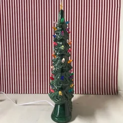Handmade Ceramics Large Flat Ceramic Lighted Window or Mantel Christmas Tree 19" Discount