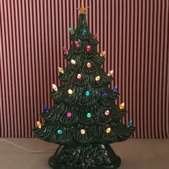 Handmade Ceramics Large Flat Ceramic Lighted Window or Mantel Christmas Tree 19