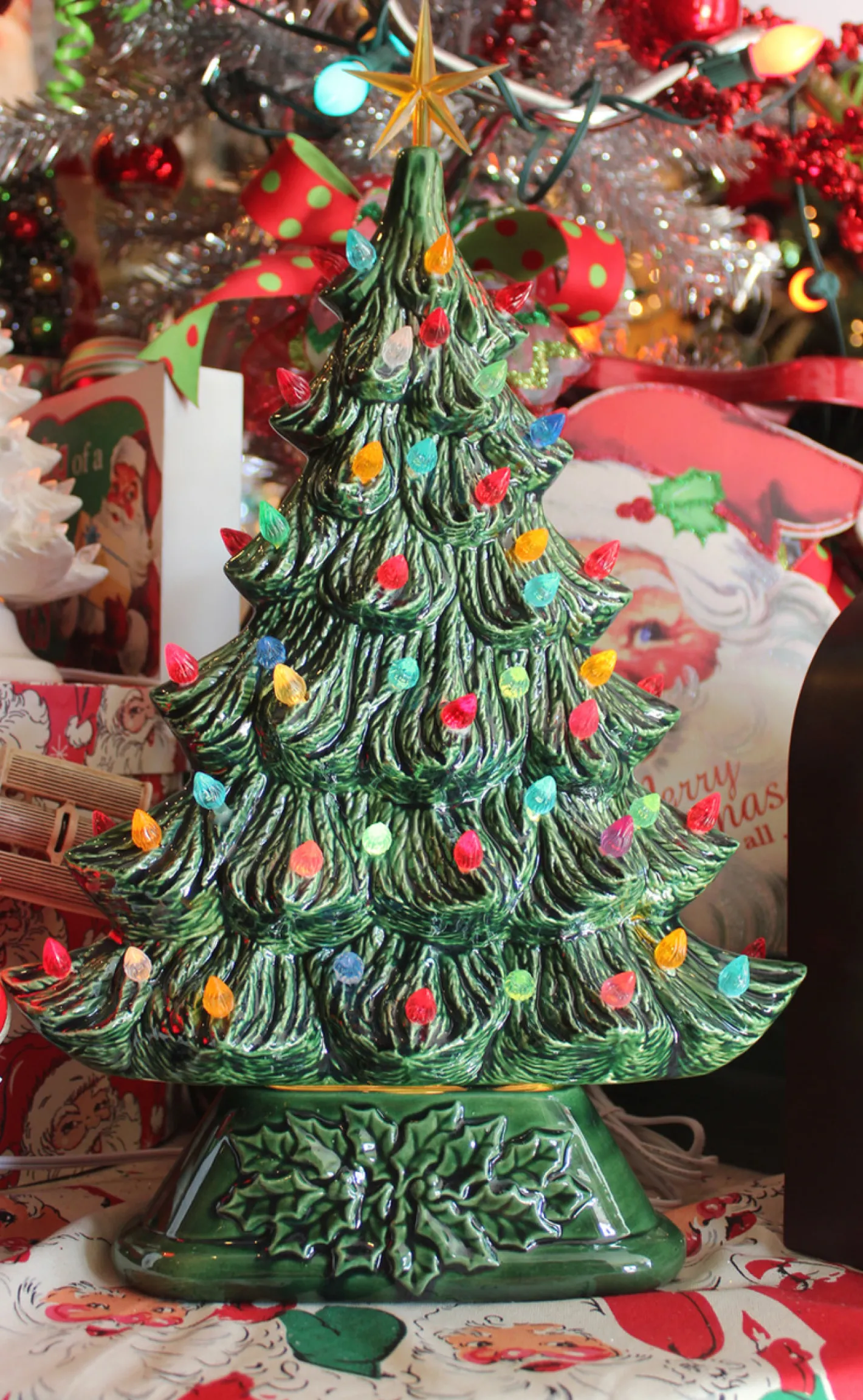 Handmade Ceramics Large Flat Ceramic Lighted Window or Mantel Christmas Tree 19" Discount