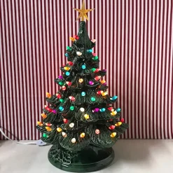 Handmade Ceramics Medium Lighted Green Ceramic Christmas Tree 17" New