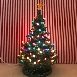 Handmade Ceramics Medium Lighted Green Ceramic Christmas Tree 17" New