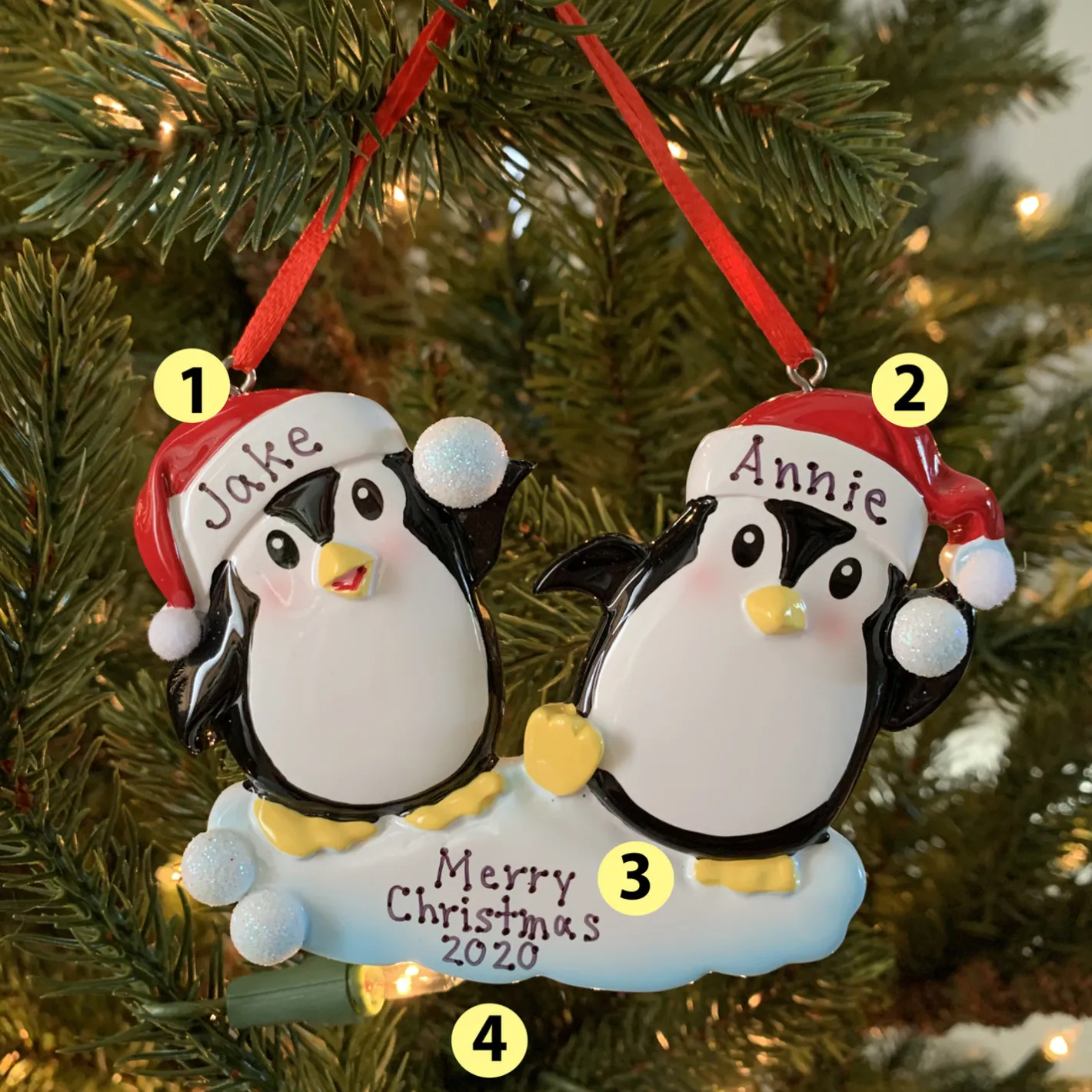 Polar X Penguin Couple Throwing Snowballs Personalized Christmas Ornament OR1318 Sale