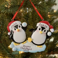 Polar X Penguin Couple Throwing Snowballs Personalized Christmas Ornament OR1318 Sale