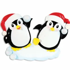 Polar X Penguin Couple Throwing Snowballs Personalized Christmas Ornament OR1318 Sale