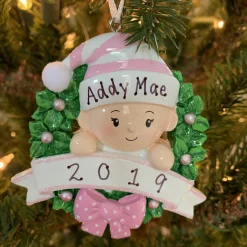 Polar X Pink Baby Girl in Wreath Personalized Christmas Ornament OR1746-P Online