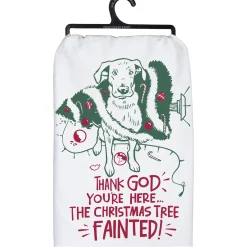 Primitives By Kathy The Tree Fainted Dog Christmas Tree Dish Towel 109663 New