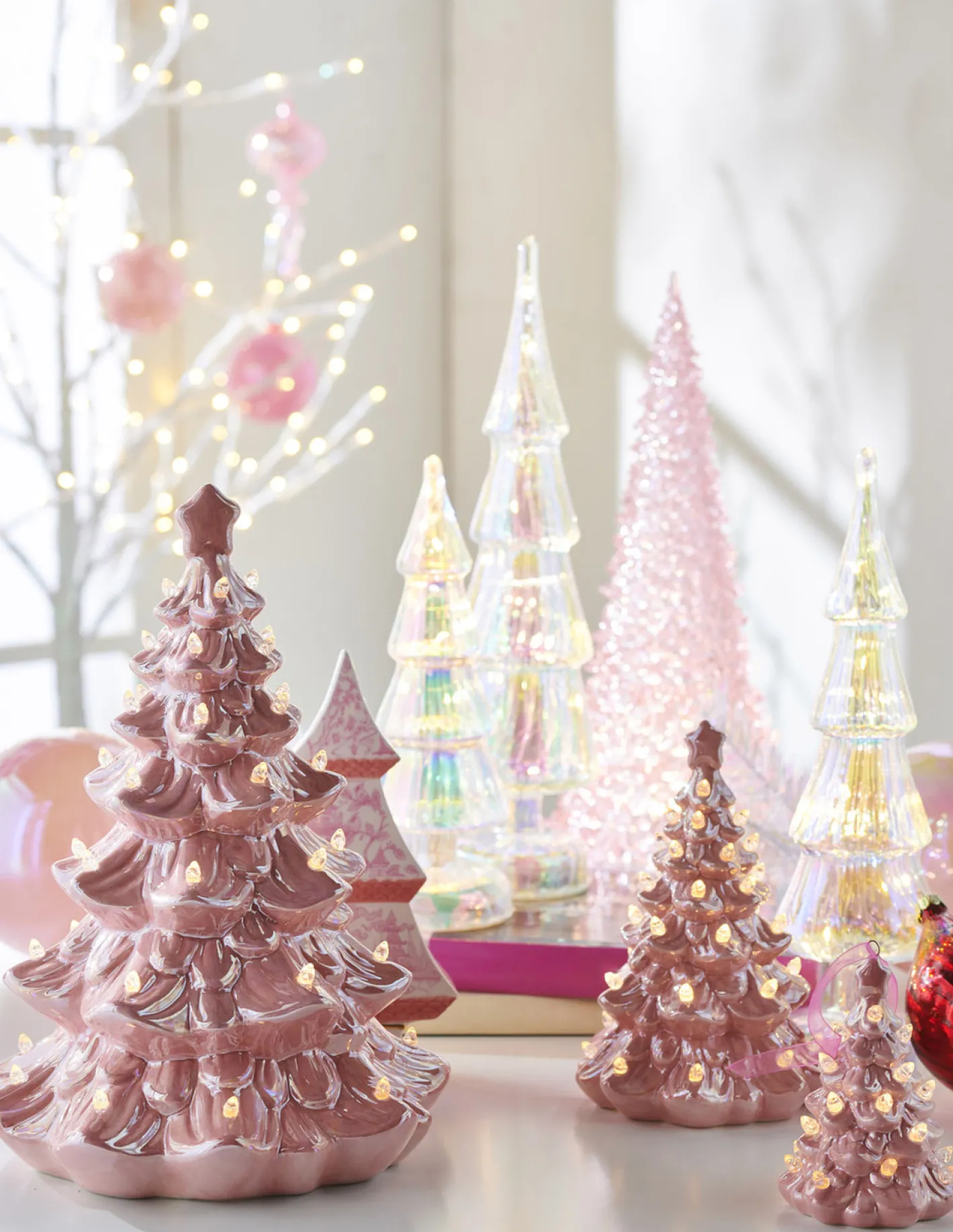 Raz Imports Raz 5", 8", or 13" Lighted Pink Ceramic Christmas Tree Sale