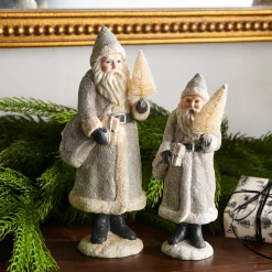 Raz Imports Raz 10" and 8.25" Silver Glitter Vintage Santa Christmas Figures Set of 2 4507000 New