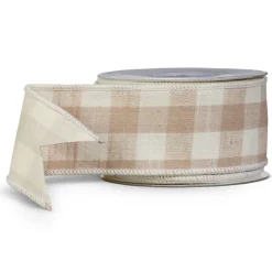 Raz Imports Raz 2.5" Beige and White Gingham Wired Christmas Ribbon R4427735 Hot