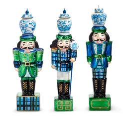 Raz Imports Raz 8" Black Watch Plaid and Delft Nutcracker Glass Christmas Ornaments Set of 3 4452873 Discount