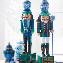 Raz Imports Raz 19" Black Watch Tartan and Delft Christmas Nutcracker Figure 4401628 New