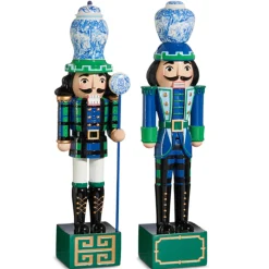 Raz Imports Raz 19" Black Watch Tartan and Delft Christmas Nutcracker Figure 4401628 New