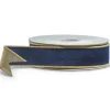 Raz Imports Raz 1.5" Blue Velvet and Gold Wired Christmas Ribbon R4427724 Sale