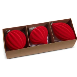Raz Imports Raz 4" Box of 3 Red Flocked Glass Christmas Ornament 4523011 Best