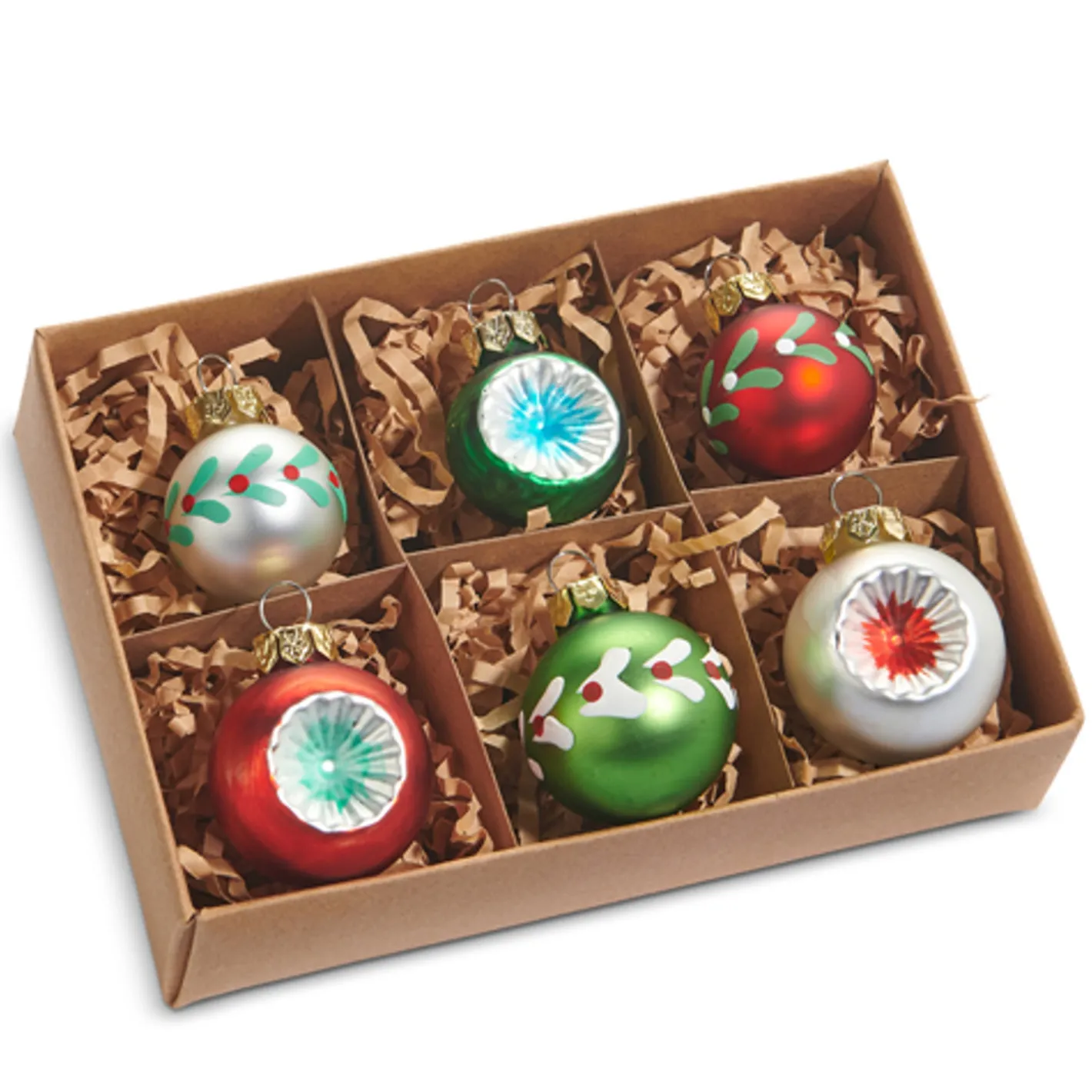 Raz Imports Raz 1" Box of 6 Vintage Glass Christmas Ornaments 4519168 Sale