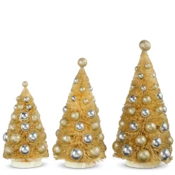 Raz Imports Raz 13" Champagne Dusted Bottle Brush Trees with Ornaments Set of 3 4316151 Discount