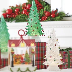 Raz Imports Raz 12" Clear or Green Lighted Shimmering Water Globe Tree with Jingle Bells Clearance