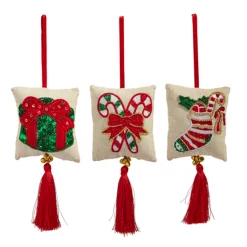 Raz Imports Raz 7.5" Embroidered Tassel Pillow Christmas Ornament Set of 3 4403623 Hot