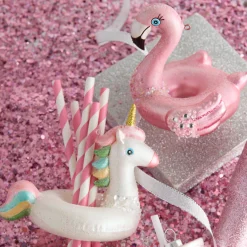 Raz Imports Raz 4.5" Flamingo and Unicorn Pool Floatie Glass Christmas Ornament 4552895 Discount