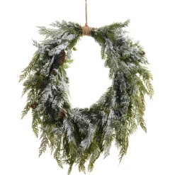 Raz Imports Raz 29" Flocked Oval Cedar and Mini Pinecone Christmas Wreath W4511583 Discount