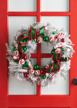 Raz Imports Raz 24" Frosted Pine and Peppermint Christmas Wreath W4506698 Discount