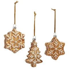 Raz Imports Raz 4" Gingerbread Cookie Snowflakes and Tree Glass Christmas Ornament Set of 3 4420882 Best