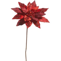 Raz Imports Raz 18" Glittered and Beaded Red Large Poinsettia Christmas Tree Pick F4448000 Online
