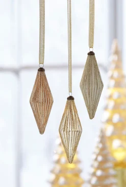 Raz Imports Raz 5.5" Glittered Diamond Ribbed Gold Toned Set of 3 Glass Christmas Ornaments 4122877 Sale