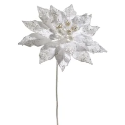 Raz Imports Raz 18" Glittered Large White Poinsettia Christmas Tree Pick F4448003