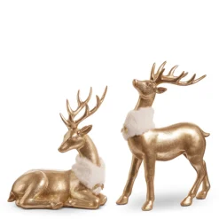 Raz Imports Raz 11.5" Gold Deer with Fur Collar Christmas Figures Set of 2 4411348 Sale