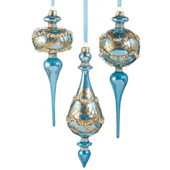 Raz Imports Raz 10" Gold Leaf Wrapped Blue Iridescent Finial Glass Christmas Ornament 4523009 Outlet