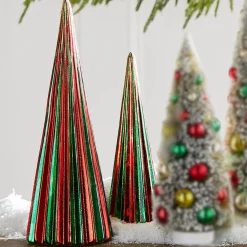 Raz Imports Raz 14" Green and Red Ribbed Glass Christmas Trees Set of 2 4424654