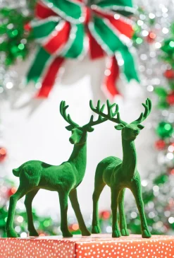 Raz Imports Raz 13" Green Flocked Deer Figures Set of 2 4432755 Best