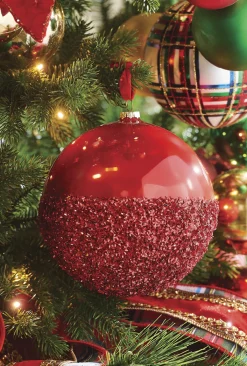 Raz Imports Raz 6" Half Glittered Red Glass Ball Christmas Ornament 4224608 Best