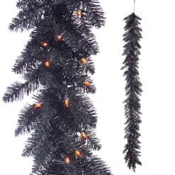 Raz Imports Raz 6' Halloween Black Tinsel Garland Pre-lit with Orange Lights G4352022 Discount