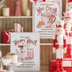 Raz Imports Raz 18" Holiday Refreshments Christmas Cocktails or Hot Cocoa Metal Embossed Sign 4359013