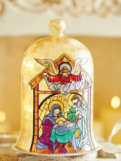 Raz Imports Raz 9" Holy Family Faux Stained Glass Lighted Cloche Christmas Decoration 4116345 Discount