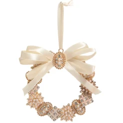 Raz Imports Raz 4.5" Ivory and Gold Vintage Jeweled Brooch Wreath Christmas Ornament 4413506 New