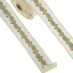 Raz Imports Raz 2.5" Ivory Holly Leaf Wired Christmas Ribbon R4327707 Outlet