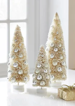Raz Imports Raz 15" Ivory Snowy Bottle Brush Trees with Ornaments Christmas Decoration Set of 3 4319029 Discount