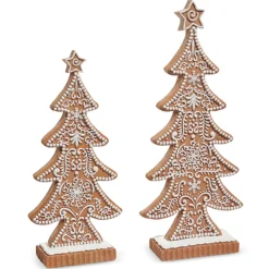 Raz Imports Raz 15" Large Brown and White Gingerbread Cookie Christmas Tree Figures 4512136